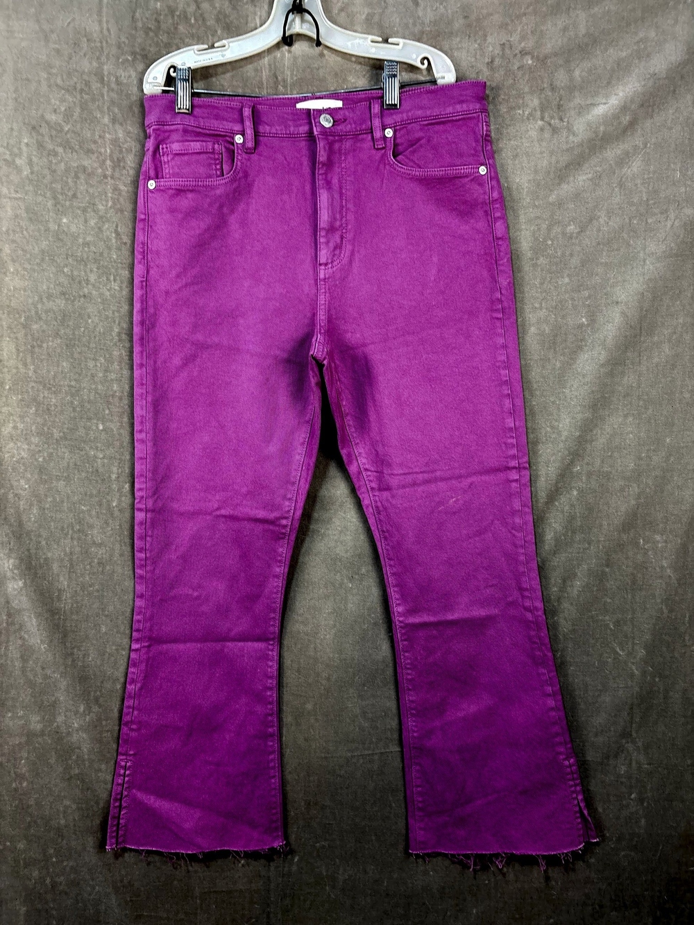 LOFT Purple Wide-Leg Denim Pants with Frayed Hem, Size 28